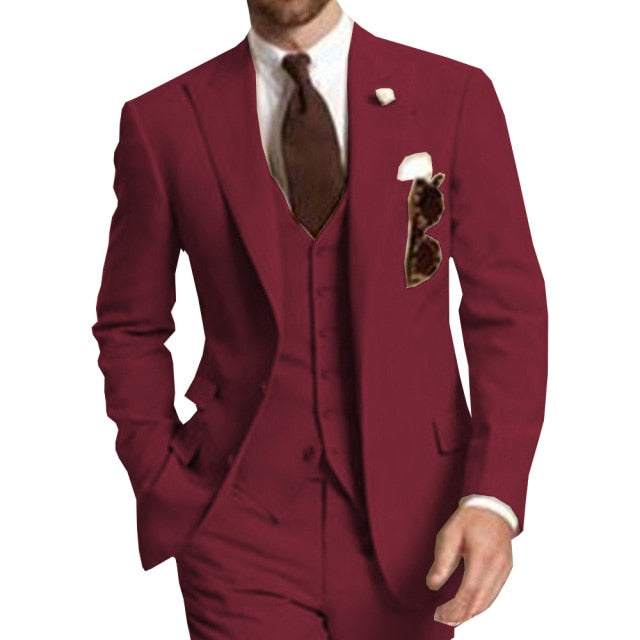 Men Suits Peaked LapelBeige Three Piece Business Party Best Men Suits Peaked Lapel Two Butto