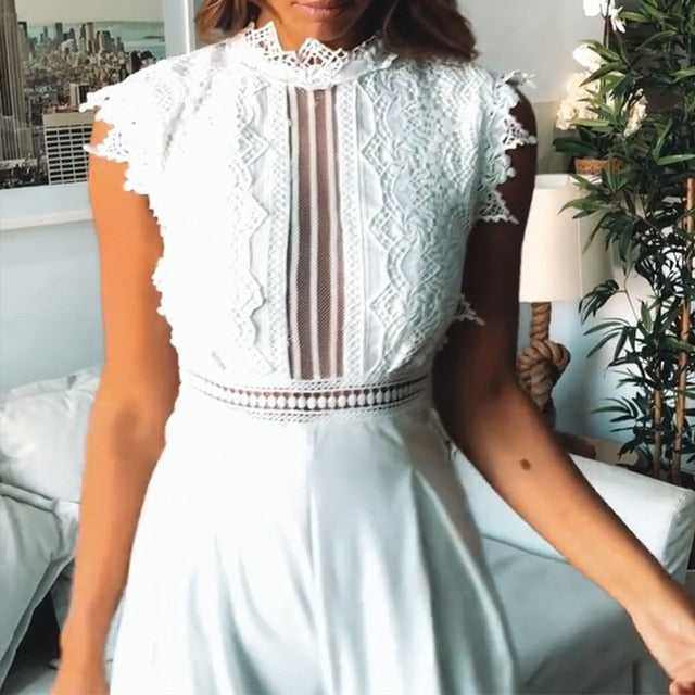 Summer Sleeveless Backless Ruffled Long Jumpsuit HollowElegant Women&