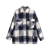 Vintage Stylish Pockets Oversized Plaid Coat 2020 Fashion Lapel CollarWomen&