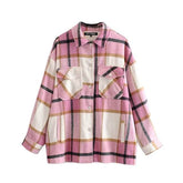 Vintage Stylish Pockets Oversized Plaid Coat 2020 Fashion Lapel CollarWomen&