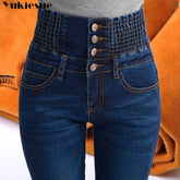 Winter Jeans High Waist Skinny Pants Fleece Lined Elastic WaistWomen&