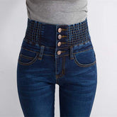 Winter Jeans High Waist Skinny Pants Fleece Lined Elastic WaistWomen&