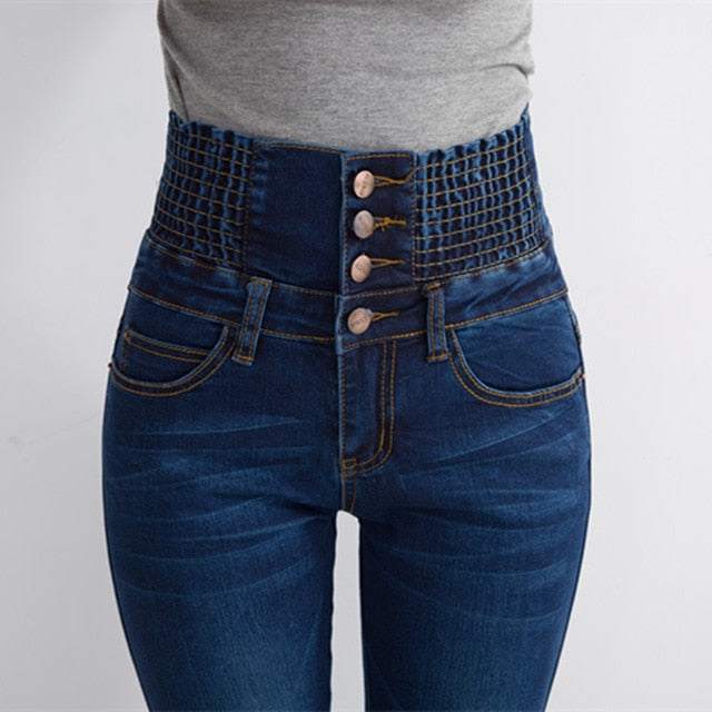 Winter Jeans High Waist Skinny Pants Fleece Lined Elastic WaistWomen&