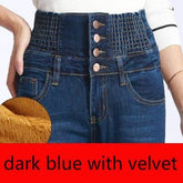 Winter Jeans High Waist Skinny Pants Fleece Lined Elastic WaistWomen&