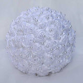 White Wedding Bride Holding Flowers Artificial Bouquet Ribbon Rhinestone Pearl - Acapparelstore