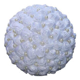 White Wedding Bride Holding Flowers Artificial Bouquet Ribbon Rhinestone Pearl - Acapparelstore