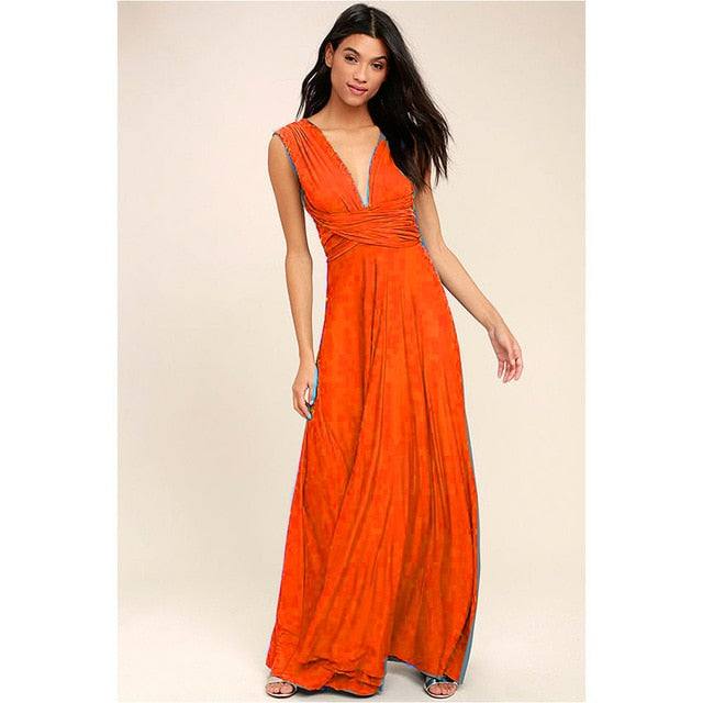 Women's Multiway Wrap Convertible Dress Boho Maxi Club Red Dress - Acapparelstore
