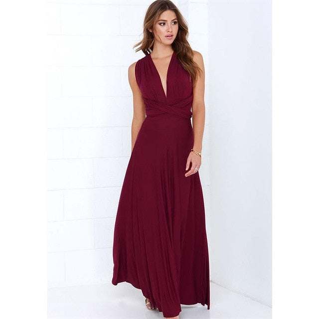 Women's Multiway Wrap Convertible Dress Boho Maxi Club Red Dress - Acapparelstore