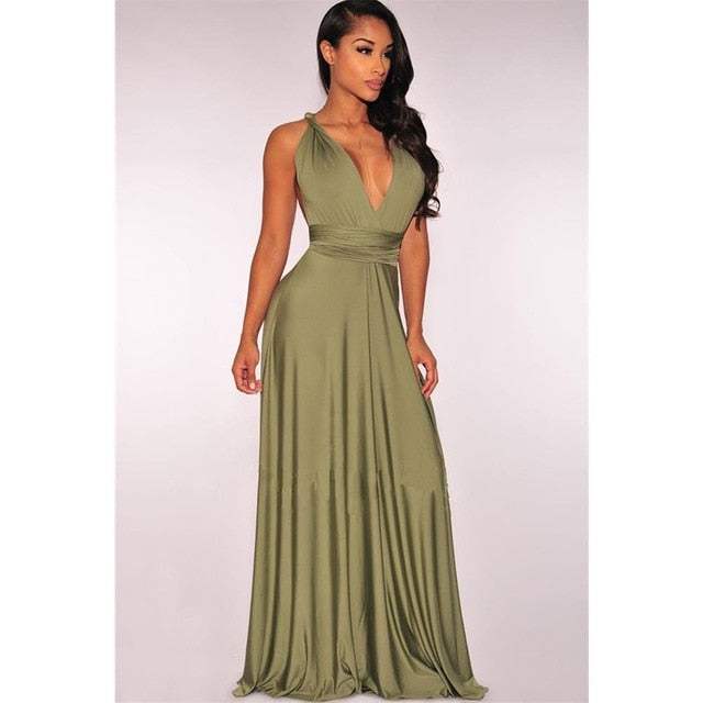 Women's Multiway Wrap Convertible Dress Boho Maxi Club Red Dress - Acapparelstore