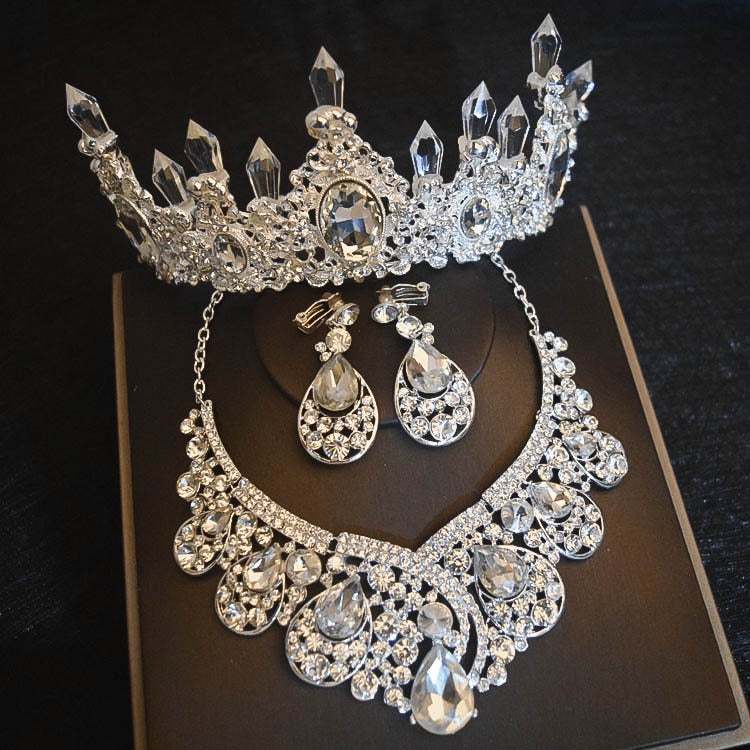 Luxury Big Rhinestone Bridal Jewelry Sets Silver Plated Crystal Crown - Acapparelstore