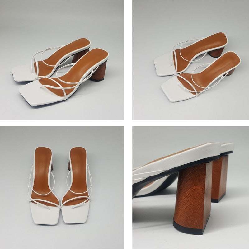 High Quality Wood Heel Slipper Women's Vintage Square Sandals - Acapparelstore