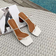 High Quality Wood Heel Slipper Women's Vintage Square Sandals - Acapparelstore