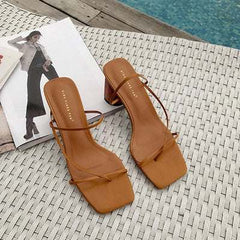 High Quality Wood Heel Slipper Women's Vintage Square Sandals - Acapparelstore