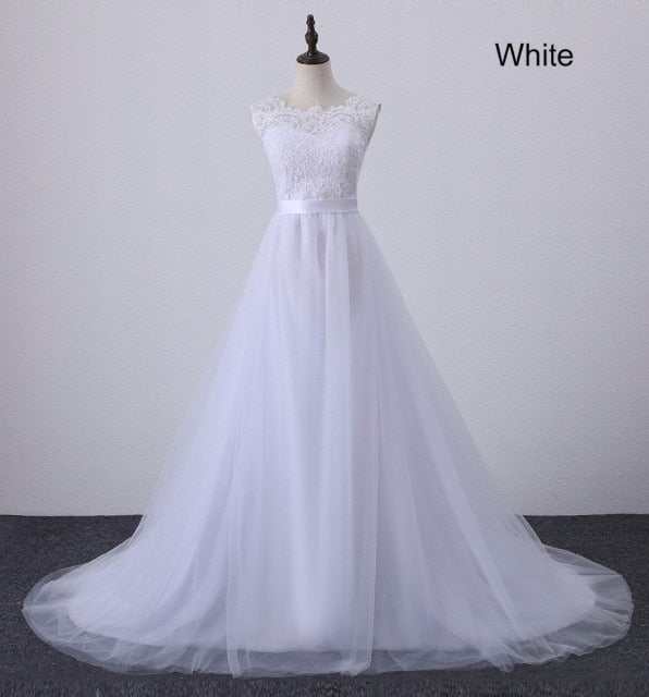 Line Lace Beach Wedding Dress Scoop Neck White Bridal GownA Line Lace Beach Wedding Dress Scoop Neck White Bridal Gown