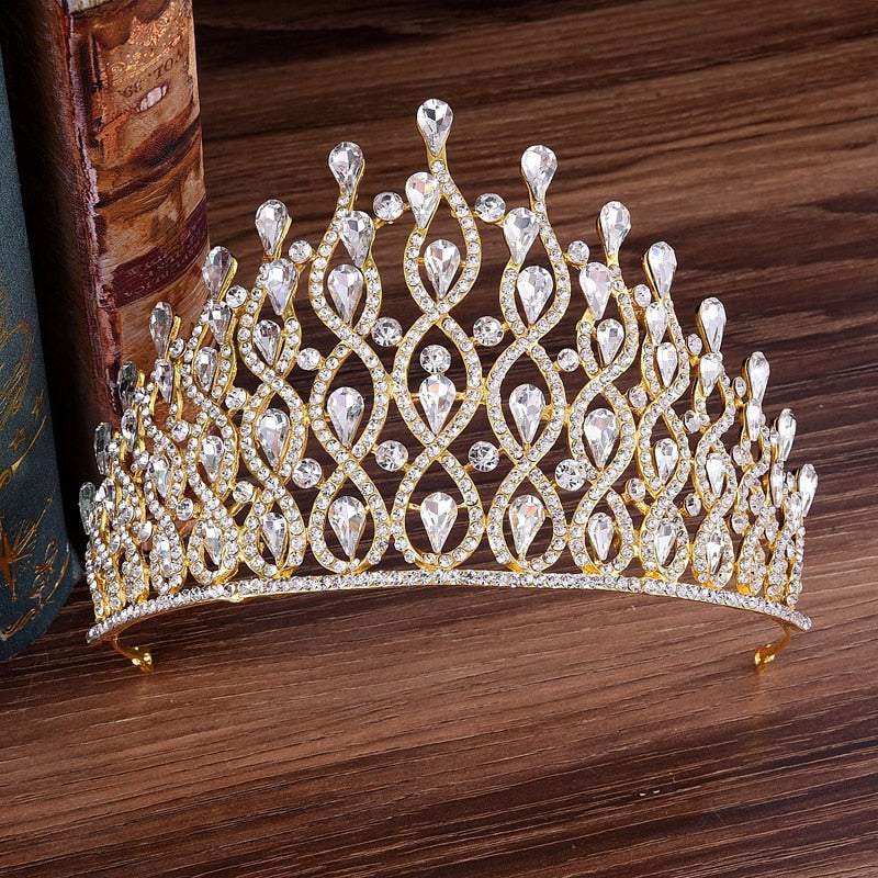 Huge Tall European Green Red Blue Crystal Tiaras Vintage Gold Rhinestone - Acapparelstore
