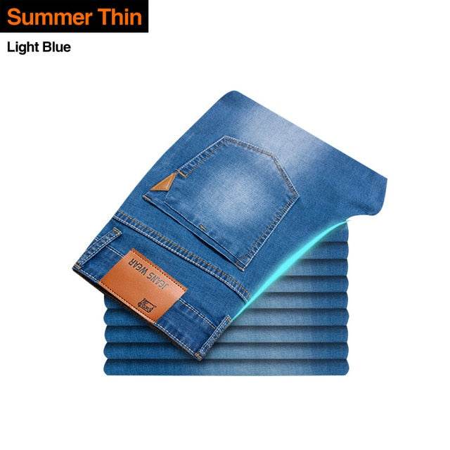 Classic style Men's Jeans-Business Casual Stretch Slim Denim Light Blue Black Trousers - Acapparelstore