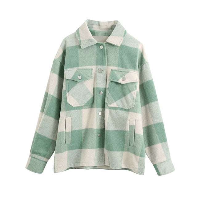 Vintage Stylish Pockets Oversized Plaid Coat 2020 Fashion Lapel CollarWomen&