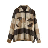 Vintage Stylish Pockets Oversized Plaid Coat 2020 Fashion Lapel CollarWomen&