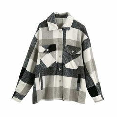 Vintage Stylish Pockets Oversized Plaid Coat 2020 Fashion Lapel CollarWomen's Vintage Stylish Pockets Oversized Plaid Coat 2020 Fashion Lape