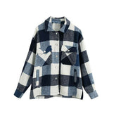 Vintage Stylish Pockets Oversized Plaid Coat 2020 Fashion Lapel CollarWomen&