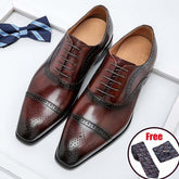 Genuine Wingtip Leather Shoes Oxford Lace-Men&