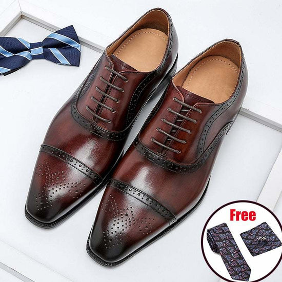 Genuine Wingtip Leather Shoes Oxford Lace-Men&