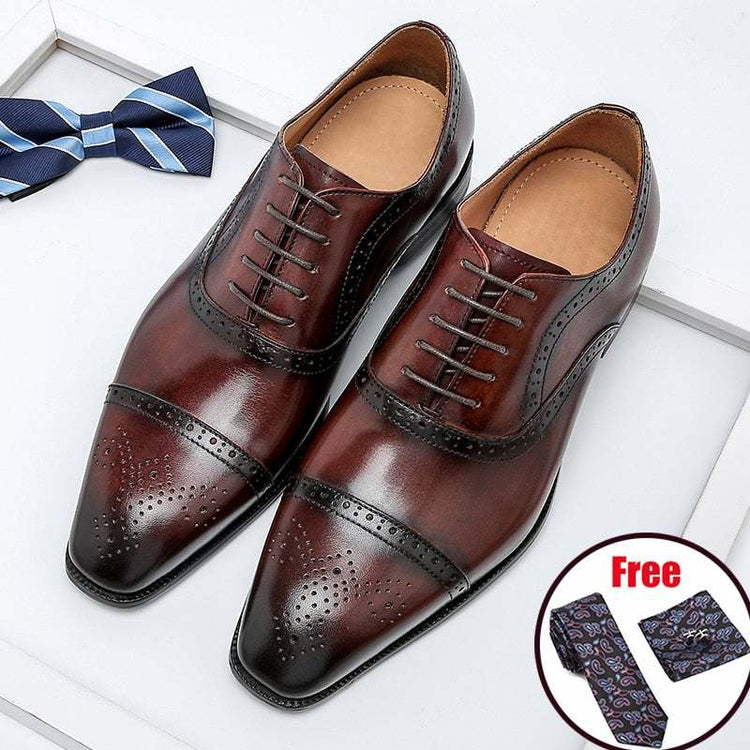 Genuine Wingtip Leather Shoes Oxford Lace-Men&