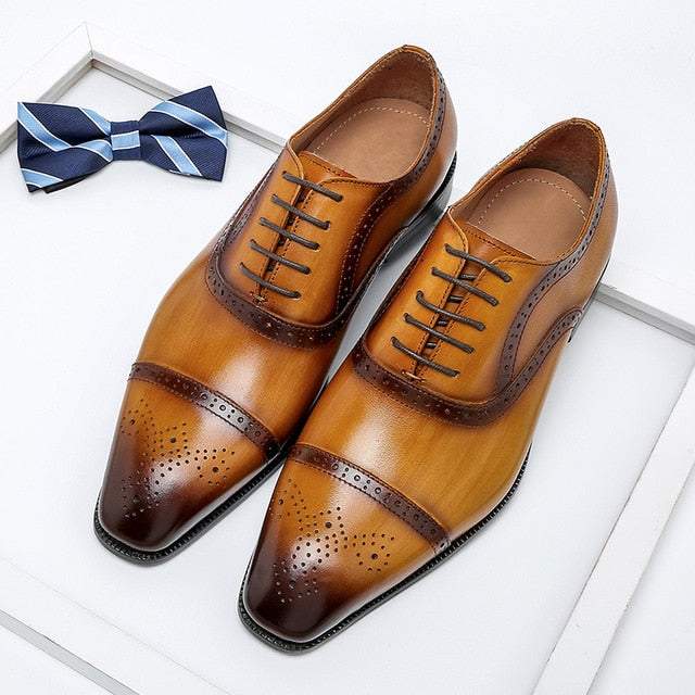 Genuine Wingtip Leather Shoes Oxford Lace-Men&