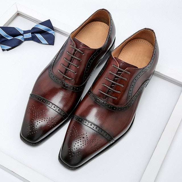 Genuine Wingtip Leather Shoes Oxford Lace-Men&