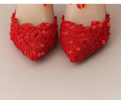 White Pearl Lace Crystal Wedding Shoes Tassel Ankle Strap Pointed Toe Shoes - Acapparelstore