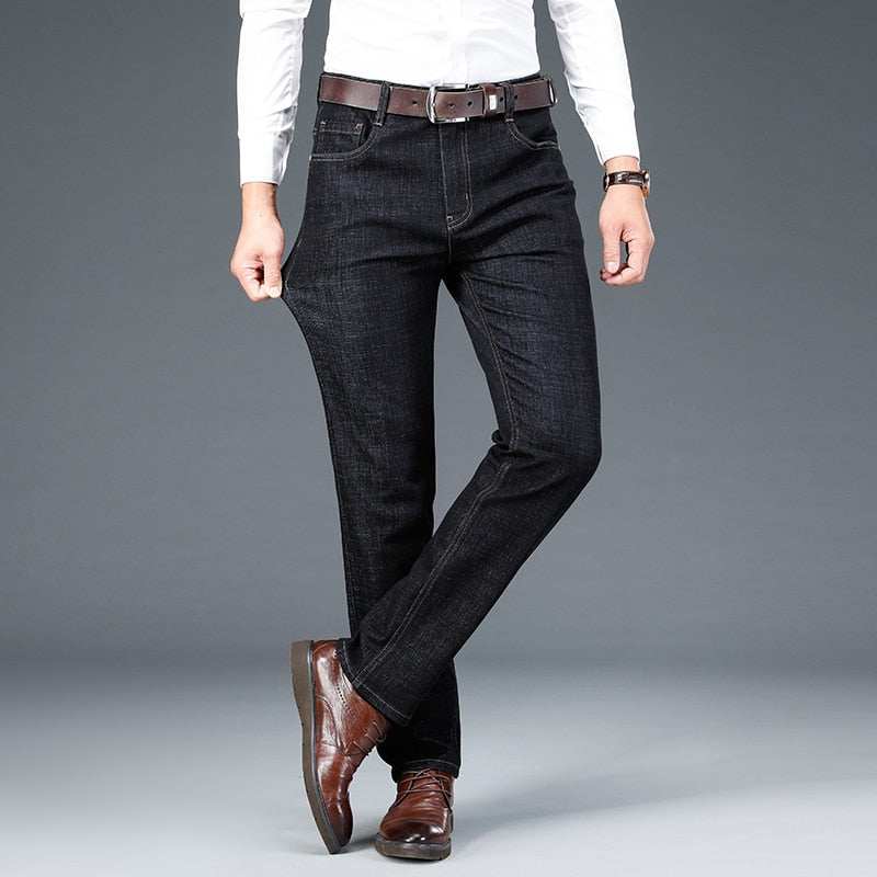 Men's Jeans Autumn Winter New Classic Style Blue Black Straight Jeans - Acapparelstore