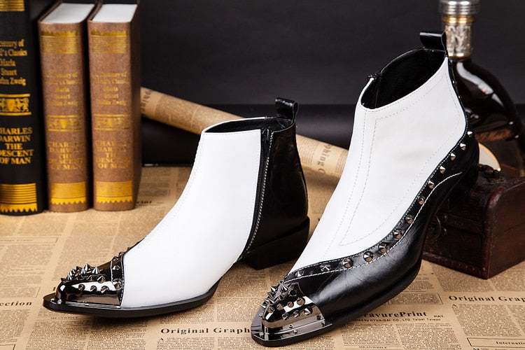 Western Rock Men's Black white Ankle Boots Italy Type Shoes - Acapparelstore