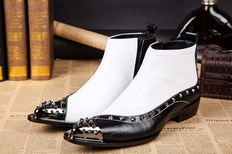 Western Rock Men's Black white Ankle Boots Italy Type Shoes - Acapparelstore
