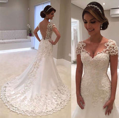Illusion Vestido De Noiva White Backless Lace Mermaid Wedding DressNew Illusion Vestido De Noiva White Backless Lace Mermaid Wedding Dres