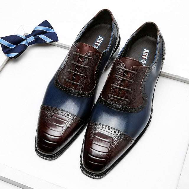 Men Genuine Wingtip Shoes Leather Oxford Pointed Toe Dress Shoes - Acapparelstore