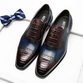 Men Genuine Wingtip Shoes Leather Oxford Pointed Toe Dress Shoes - Acapparelstore