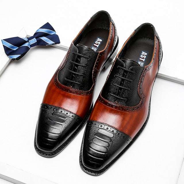 Men Genuine Wingtip Shoes Leather Oxford Pointed Toe Dress Shoes - Acapparelstore
