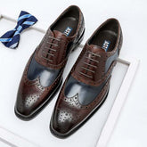 Men Genuine Wingtip Shoes Leather Oxford Pointed Toe Dress Shoes - Acapparelstore