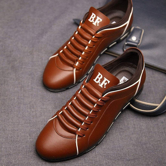 Fashion Solid Leather Shoes Business Sport Flat Round Toe ShoesMen&