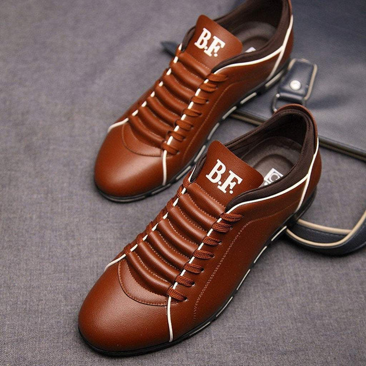Fashion Solid Leather Shoes Business Sport Flat Round Toe ShoesMen&