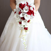 Waterfall Red Bridal Artificial Pearls Crystal Wedding Bouquets - Acapparelstore