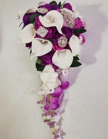 Waterfall Red Bridal Artificial Pearls Crystal Wedding Bouquets - Acapparelstore