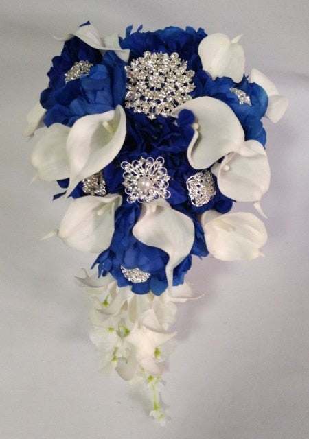 Waterfall Red Bridal Artificial Pearls Crystal Wedding Bouquets - Acapparelstore