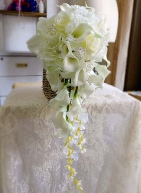 Waterfall Red Bridal Artificial Pearls Crystal Wedding Bouquets - Acapparelstore