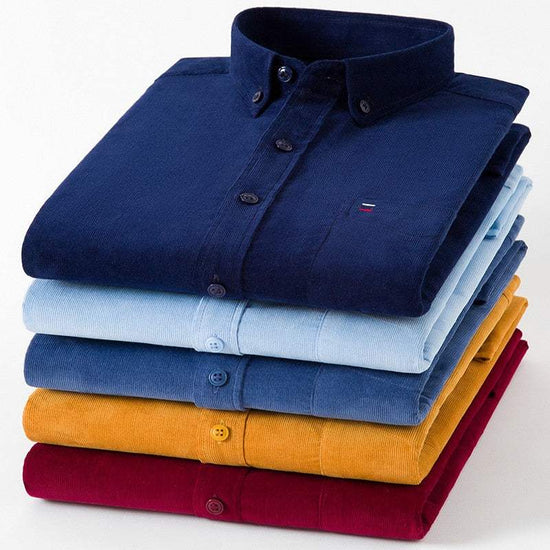 100% Corduroy Cotton Shirt Casual Long Sleeve Business Dress ShirtsMen&