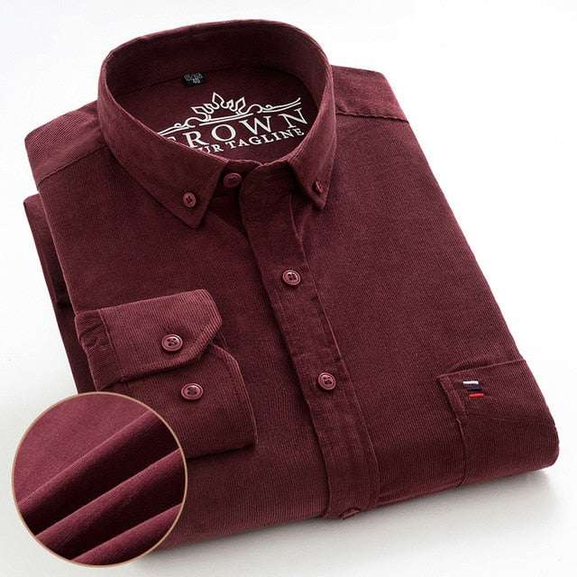 100% Corduroy Cotton Shirt Casual Long Sleeve Business Dress ShirtsMen&