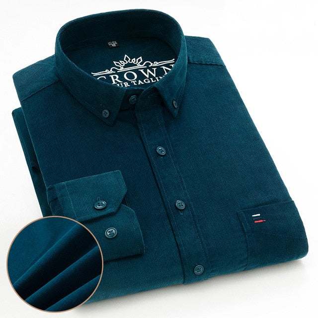 100% Corduroy Cotton Shirt Casual Long Sleeve Business Dress ShirtsMen&