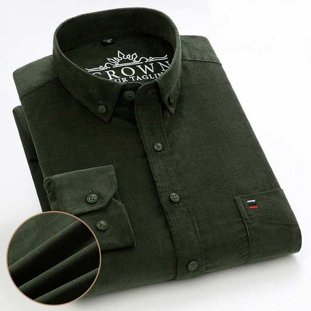 100% Corduroy Cotton Shirt Casual Long Sleeve Business Dress ShirtsMen&