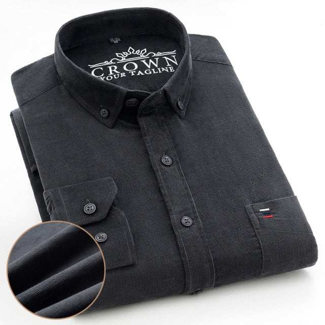 100% Corduroy Cotton Shirt Casual Long Sleeve Business Dress ShirtsMen&