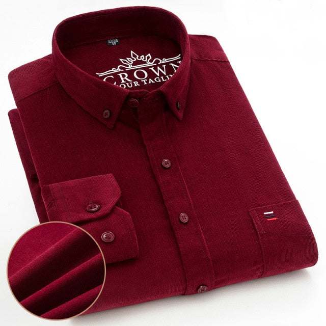 100% Corduroy Cotton Shirt Casual Long Sleeve Business Dress ShirtsMen&